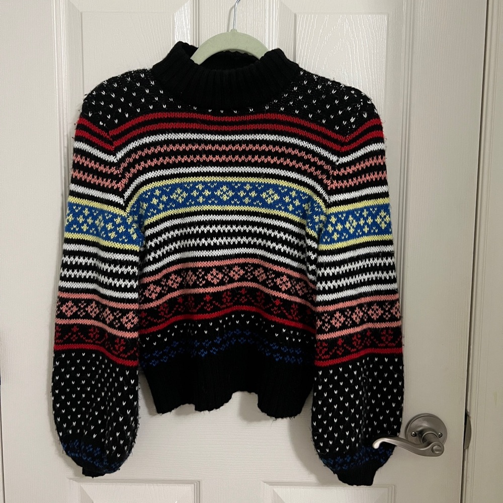 American Eagle Funky Mock Neck Fairisle Bright Chunky Knit Sweater